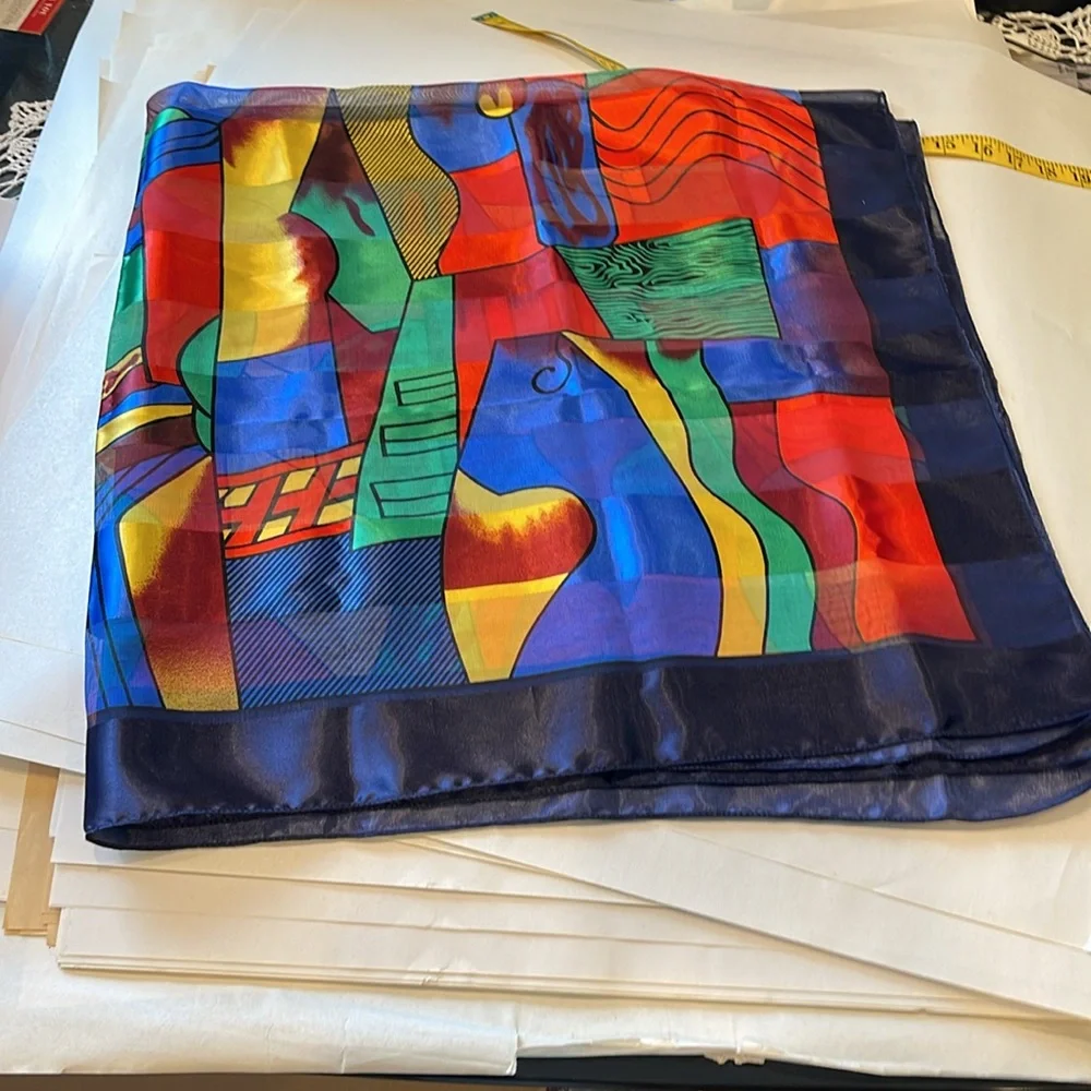 Picasso Painting oversized scarf square 40x40 polyester abstract print colorful